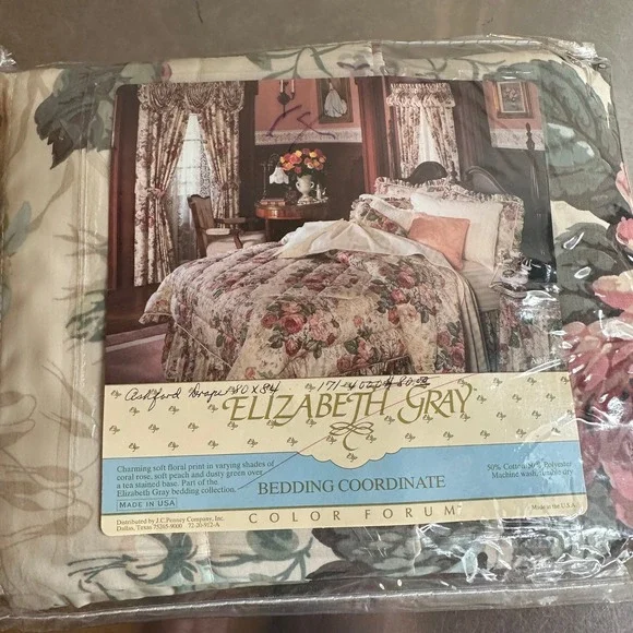 VTG NWT JCPenney Elizabeth Gray Ashford‎ Floral Drapes 80x84 Pink Green