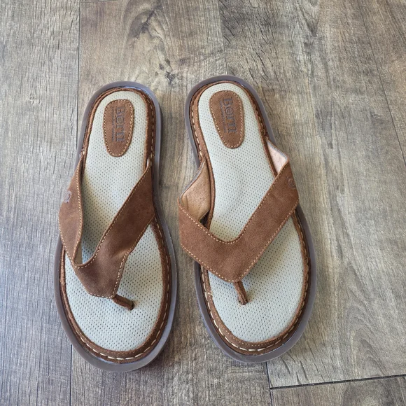 BORN Leather Uppee Comfort Brown and Tan Slippers Men Size 11