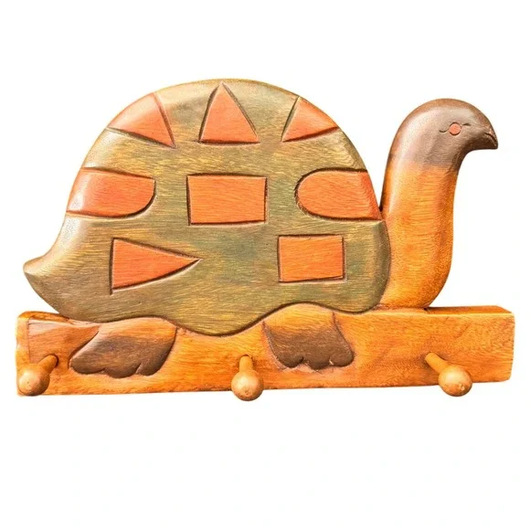 Hand Carved Wood Turtle Wall Decor Key‎ Rack Jewelry Holder Boho Decor Coat Hook