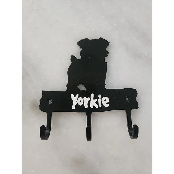 YORKIE Metal Leash Hanger Metal Wall Mount Key Rack Holder 3 Hooks Sm 4 1/2