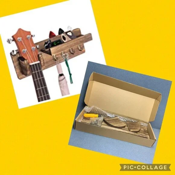 NEW Wooden Guitar Holder Wall Mount Bracket Hanger Pick Shelf Screwdriver Music