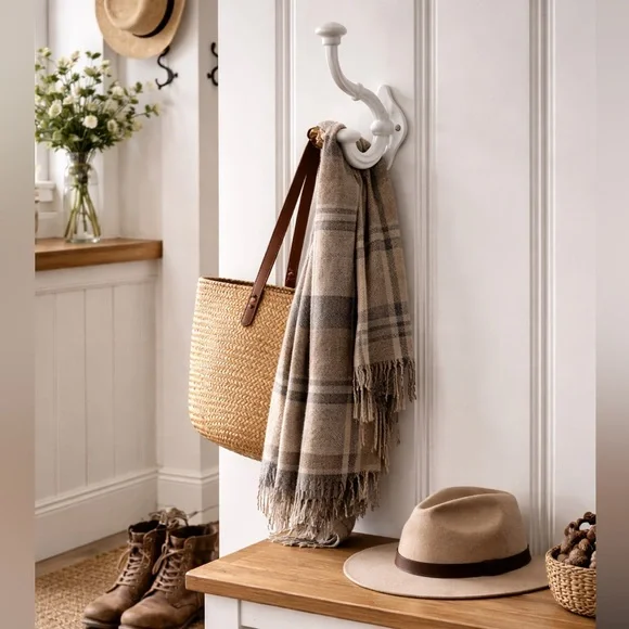 NEW Pottery Barn Stockton Classic White Cast Iron Heavy Duty Wall Curtain Hook