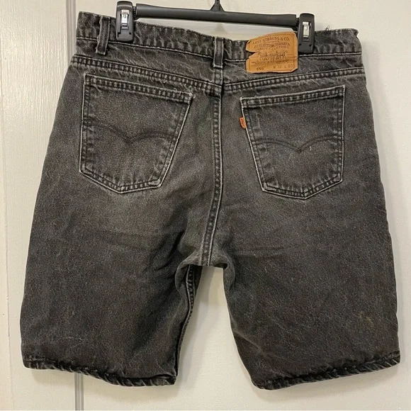 Vintage 90s Orange Tab Levi’s 550 Black Distressed Denim Shorts 36