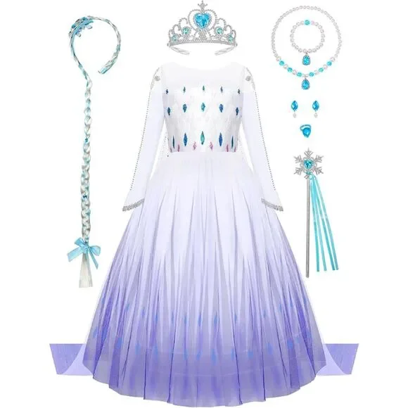 👑 Princess Dress & Accessories Blue Purple Size 6-8 NEW