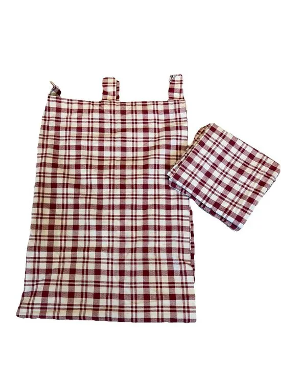 VTG Croscill Tab Top Curtain Panels Burgundy Check Plaid 40X56