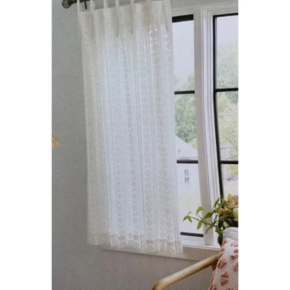 Threshold Light Filtering White Boho Diamond Clip Single Curtain Panel 54