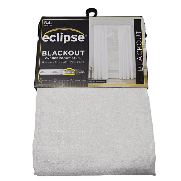 Eclipse Braxton White 1 Blackout Rod Pocket Curtain Panel Eclipse White 42x84