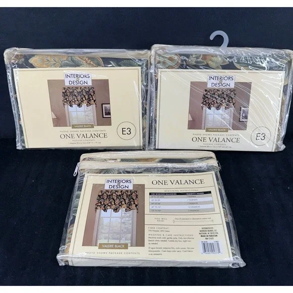 Vintage Valance Interiors by Design Valerie Black Floral (3 Pack) 58