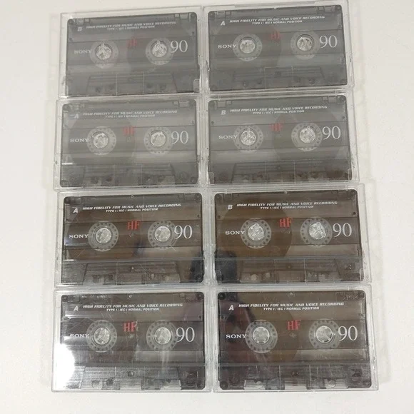 Sony Cassette Tapes Lot‎ 8 HF90 Blank Audio Cassettes Vintage