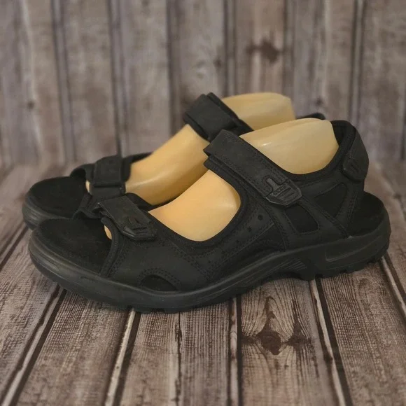Sz 47/ 13-13.5 Mens ECCO Yucatan Black Leather Sport Hiking Sandals VGUC!