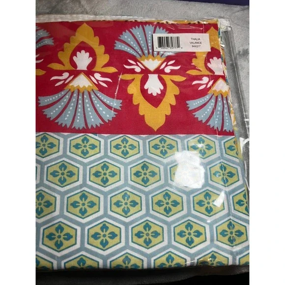 Thalia Valance 84x21 Red Gold‎ Blue Floral Geometric Window Home Decor