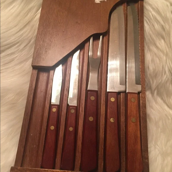 Washington Forge USA Steak Knives Fork 5 pieces Set Stainless With Wood Handle