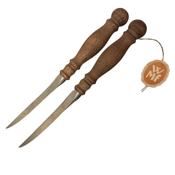 WMF Burgund Tafelrunde Steak Knives | Set of 2 | Wood Handle Vintage Spain 8.5