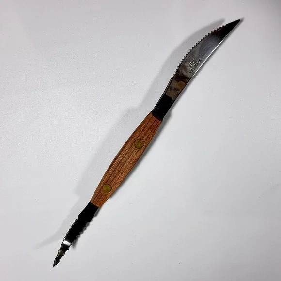 VTG Norpro Dual Sided Grapefruit Knife Kitchen Wood Handle Stainless Steel Brown