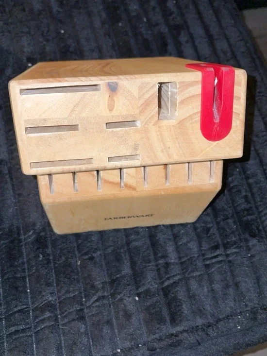 Wood Knife Block with Red Plastic Knife Guard