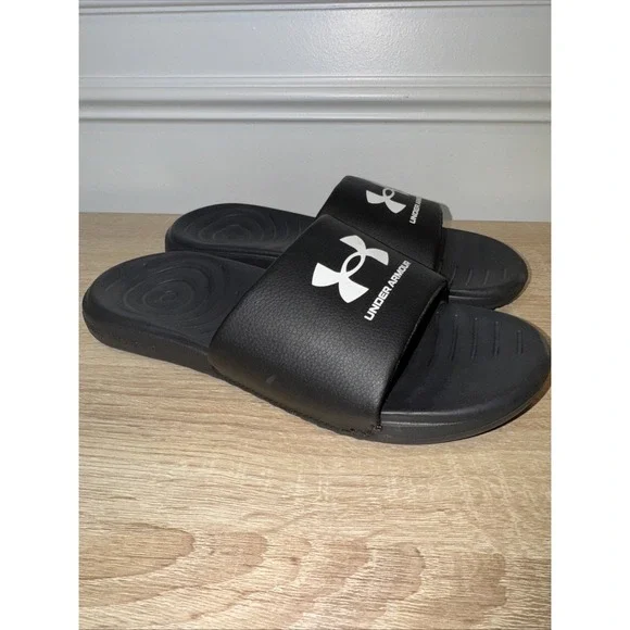 Under Armour men's UA Ansa fixed Black slides 3023761-004‎ Size 7