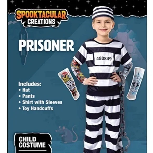 SPOOKTACULAR CREATIONS prisoner inmate Halloween costume with tattoo sleeves -S