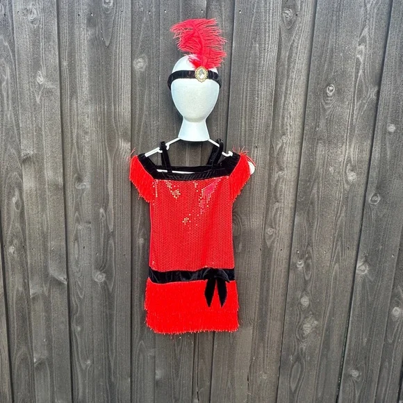 Authentic Kids Halloween red flapper costume head band dress Kids Small 7 - 8