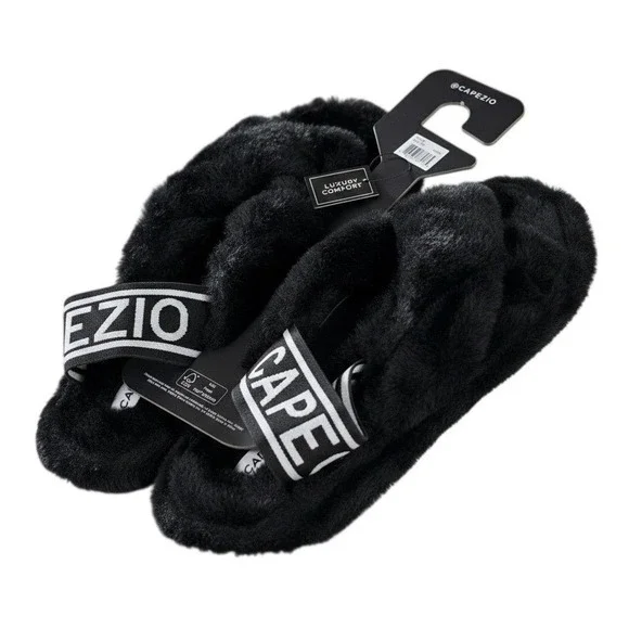 Capezio Black Faux Fur Luxury Comfort Slipper dance Slides Size adult M Fits 8