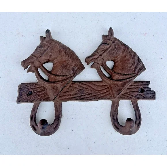 Vintage Cast Iron Coat Hook Pegs Horse Country Western Wall Hang Equestrian
