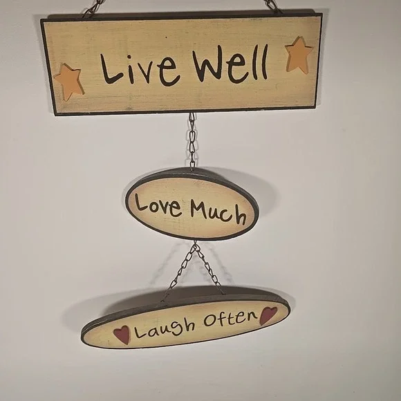 Decorative Wooden Wall Hanging Live Well Love Much Laugh OFTEN w/Chain Connect