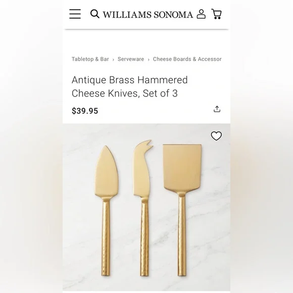 Williams Sonoma Hammered Brass Cheese Knives Set