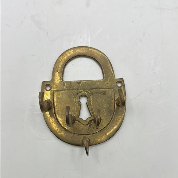 Vintage Gold Tone Brass Lock Key Holder Wall Decor Collectible
