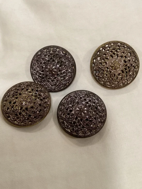 Vintage-Filigree Mirror Dome Buttons, Rare set/4 Shank style circa 1950