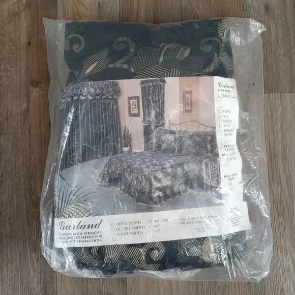 Vintage Garland Black & Gold Floral Priscilla Curtain Panel 88x81 Made in USA