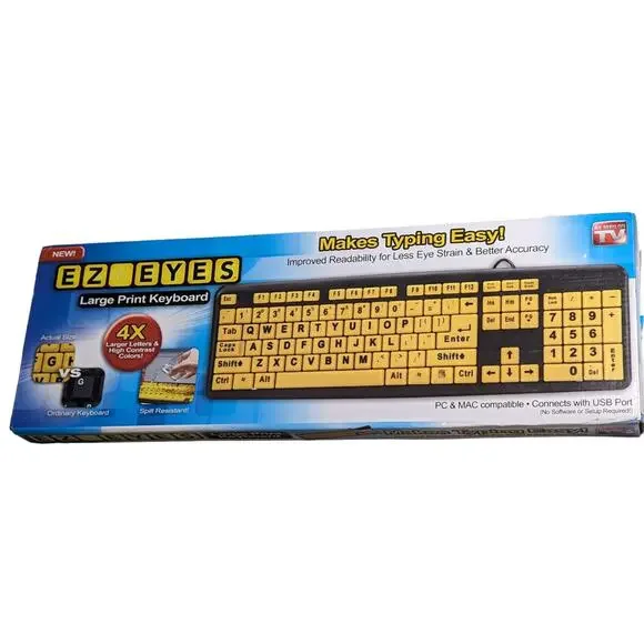 Easy EZ EYES Large Print USB Keyboard PC & MAC 4x Larger Letters (As Seen on TV)