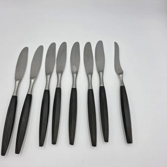 Viking Forged Stainless Steel Knives Japan 8 Piece Cosmic Black Metal Handle VTG