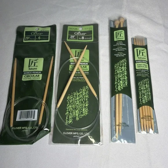 Lot of 4 Sets Of Clover Bamboo Takumi Knitting Needles - Circular And Straight