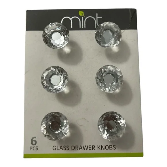 Mint Crystal Glass Knobs Drawer Pulls 6-Pc Clear Kitchen Cabinets