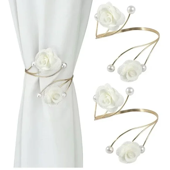 2 Pcs Handmade Red Rose With‎ Pearls Curtains Tiebacks,gold