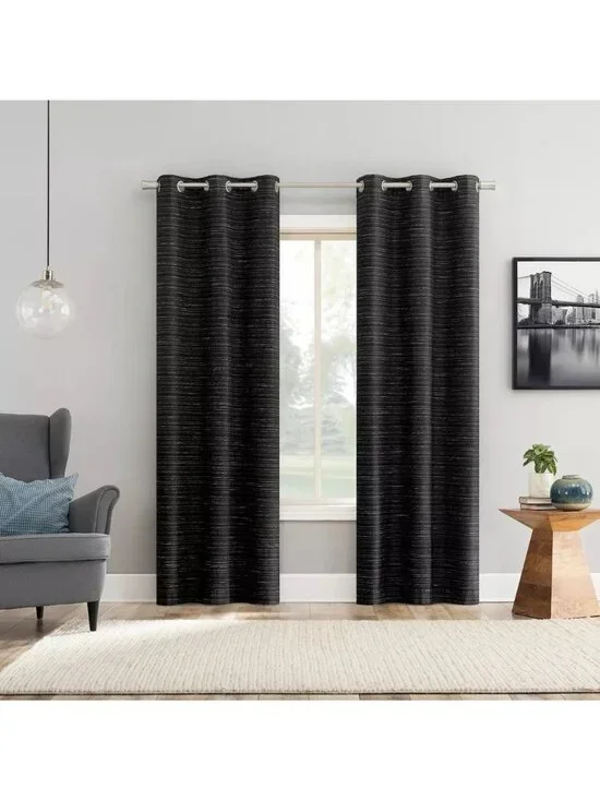 Sun Zero Wylder Thermal Blackout Texture Black Curtain Panel Set 37