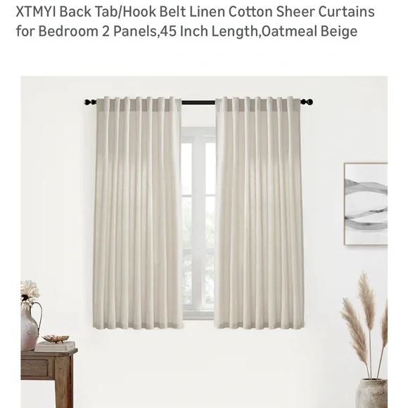 NWT XTMYI Back Tab/Hooks Linen Cotton Sheer Curtains 50