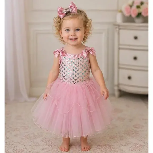 WEISSMAN Pink Sequin Tutu Dress Girls Party Dance Recital Princess 5-Pc Lot XSC