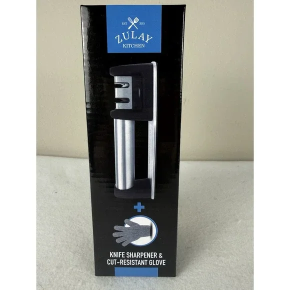 Zulay Kitchen Knife Sharpener with Cut Resistant Glove Two Stage Coarse Fine New