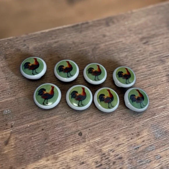 Vtg Set Of 8 Rooster Ceramic Cabinet Knobs 1