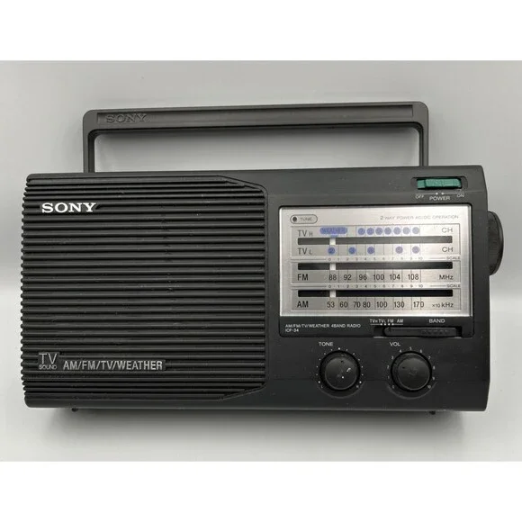 Vintage Sony ICF-36 Am/Fm Weather TV Band Portable Radio AC Battery Tested Works