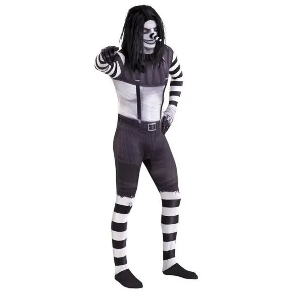 New Laughing Jack Boys Morphsuite And Wig Scary Halloween Costume Large 2-Piece