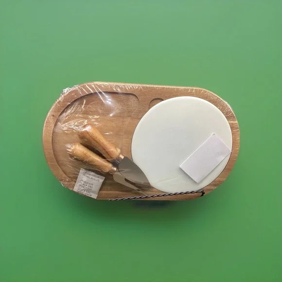 Twine Living Co. Gourmet Wood Ceramic Stainless Steel Cheese Board Gift Set NIB