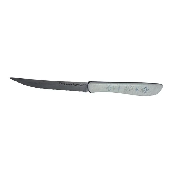 Vintage Ekco Vanadium Stainless USA Serrated‎ Steak Knife White Patterned Handle
