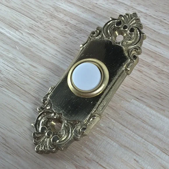 Antique Ornate Brass Push Button/Wall Mount Doorbell 3½