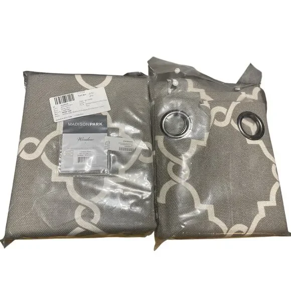 Madison Park Saratoga Print Grommet Window Curtain Panels SET OF 2 Gray