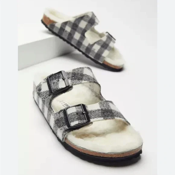 NEW Birkenstock Arizona Shearling Plaid Wool Slide Sandal Size 44 / 11