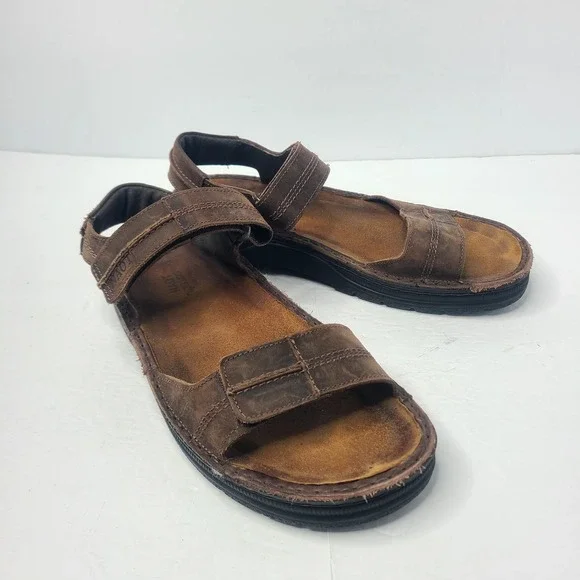 Naot Arthur Brown Leather Crazy Horse Men's Sandals Adjustable Strap EU 43 US 10