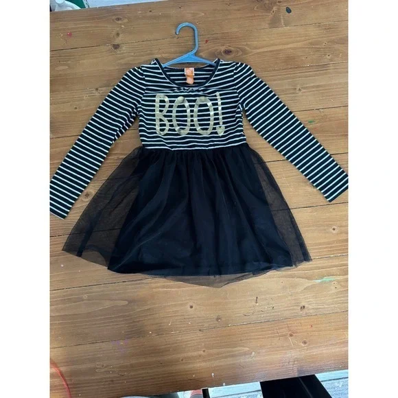 Kids Black White Stripe BOO Ghost Tulle Skirt Halloween Dress Size S/P‎ 6X