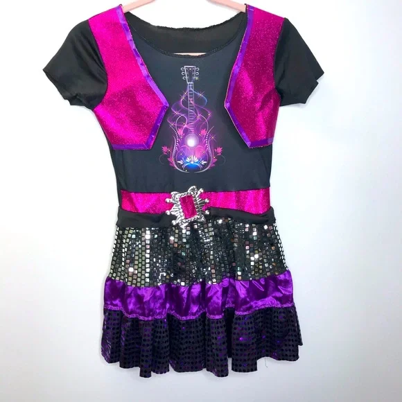 Rocker Girl dance costume dress black purple pink ruffles size small kids