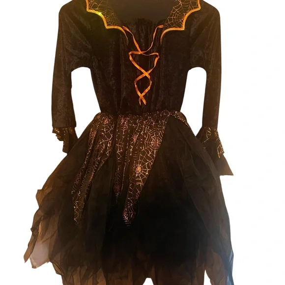 Girls black spider queen dress‎ - size Medium 10-12
